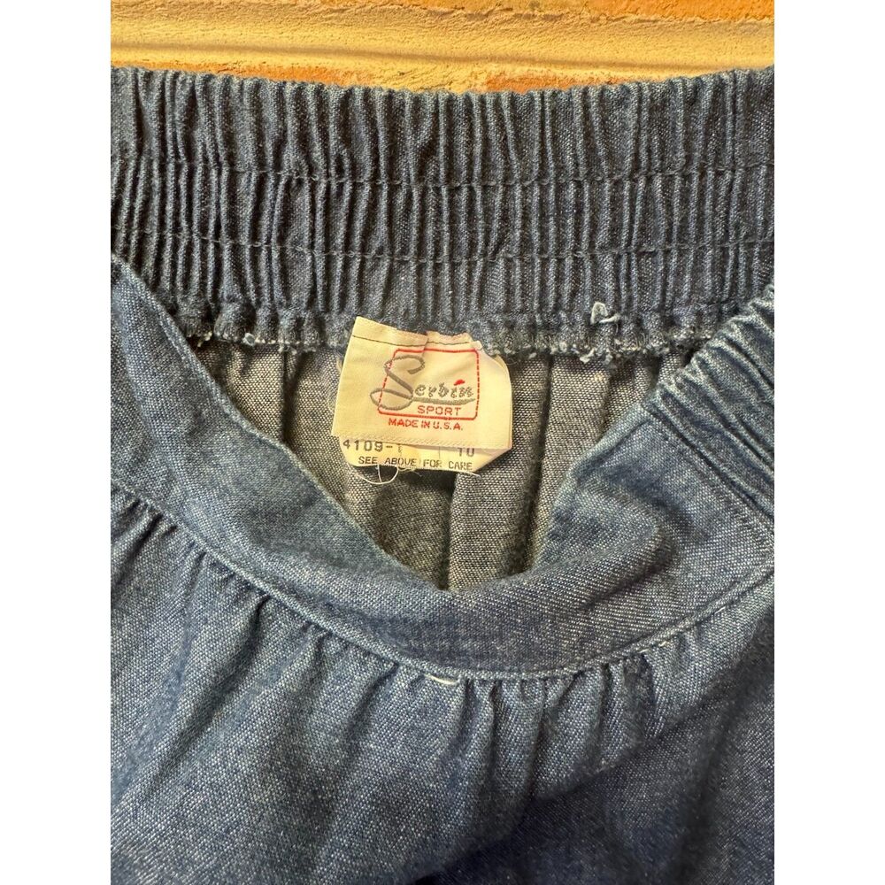 Vintage Serbin Sport Denim Ruffle Prairie Midi Skirt Size 10 - Picture 2 of 4